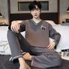 Two Pieces Set Men's Cotton Pajamas Set Long Sleeves Sleeping Top Pant Nightwear Pyjamas Young Boy Pijamas Hombre