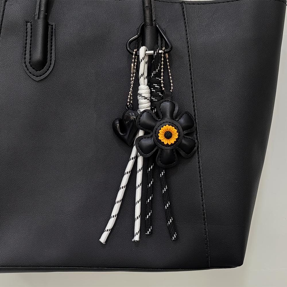 Yogodlns Creative PU Leather Sunflower Printed Charm Pendant Hand-Knotted Woven Rope Bag Acc
