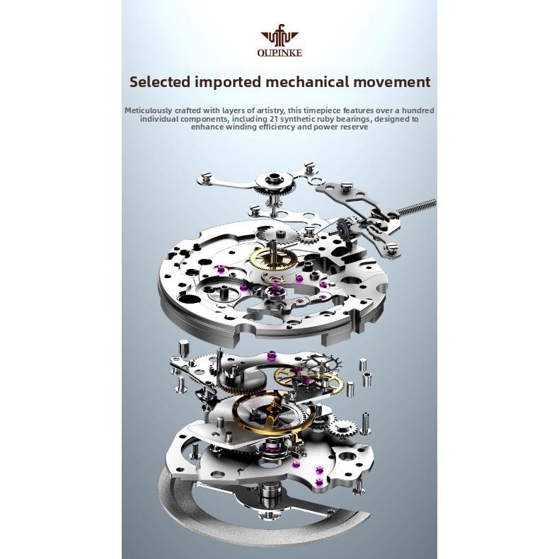 OUPINKE Часы, Скелетонизированные Прямоугольные Силиконовые Автоматические Механические Резиновые Водонепроницаемые Женские Часы