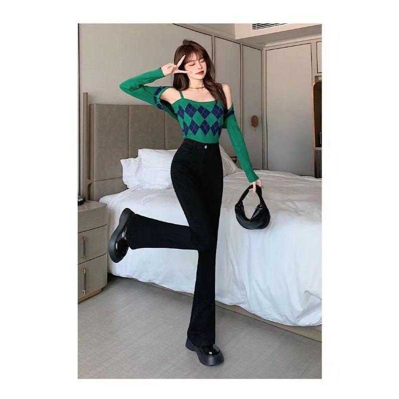 Женские эластичные расклешенные брюки с высокой талией, весенние и осенние джинсы