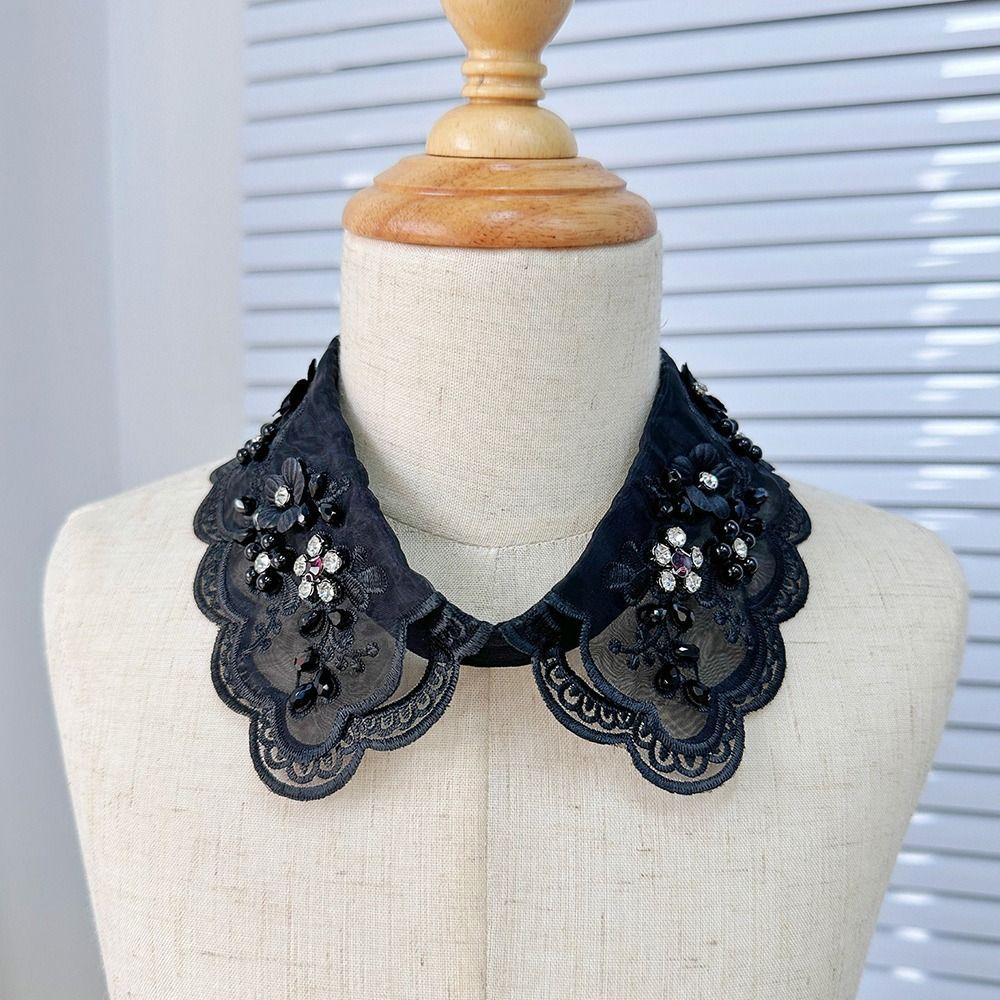 Imitation Pearl Fake Collar Lace Up Shawl Shirt Collar Accessory Women