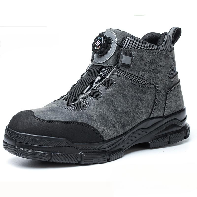 Новые вращающиеся кнопки мужские рабочие ботинки стальной носок защитная обувь защитные ботинки мужские анти проколы анти разбивание защитная обувь
