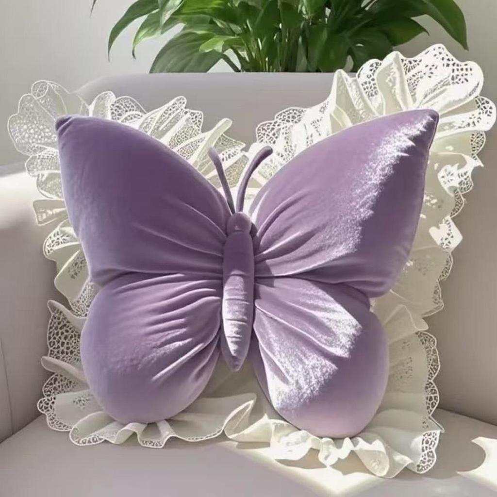 1pc Elegant Butterfly-Shaped Cushion Pillow - Modern Lace Design, Polyester, Home Decor, Decorative Pillows