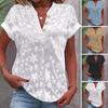 Летние повседневные топы с v-образным вырезом и пуговицами, пуловеры с короткими рукавами, однотонные топы свободного кроя, кружевная рубашка с цветочным принтом и вышивкой