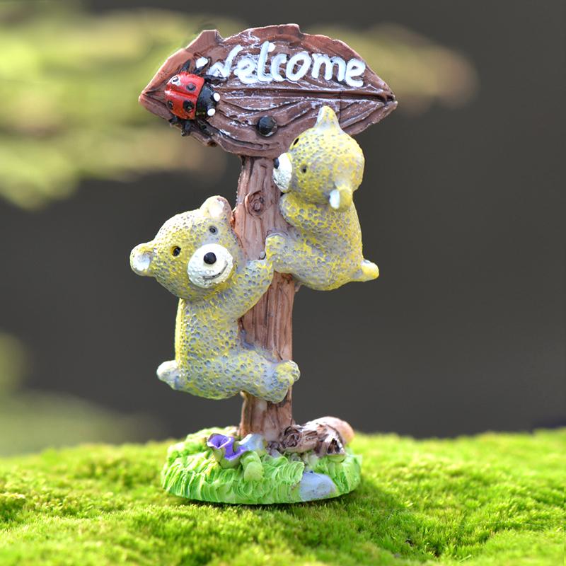 1pc Resin Bear Signs for Fairy Garden/Moss Terrarium Micro Landscape Decoration