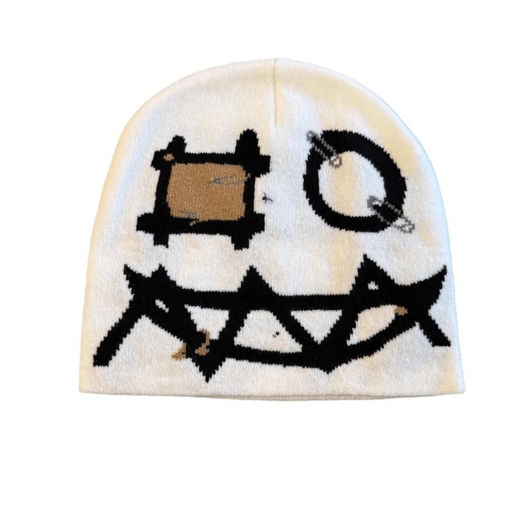 Winter Warmth Printed Pin Beanie High Elasticity Ghost Mask Cap Demon Face Hat Music Festival
