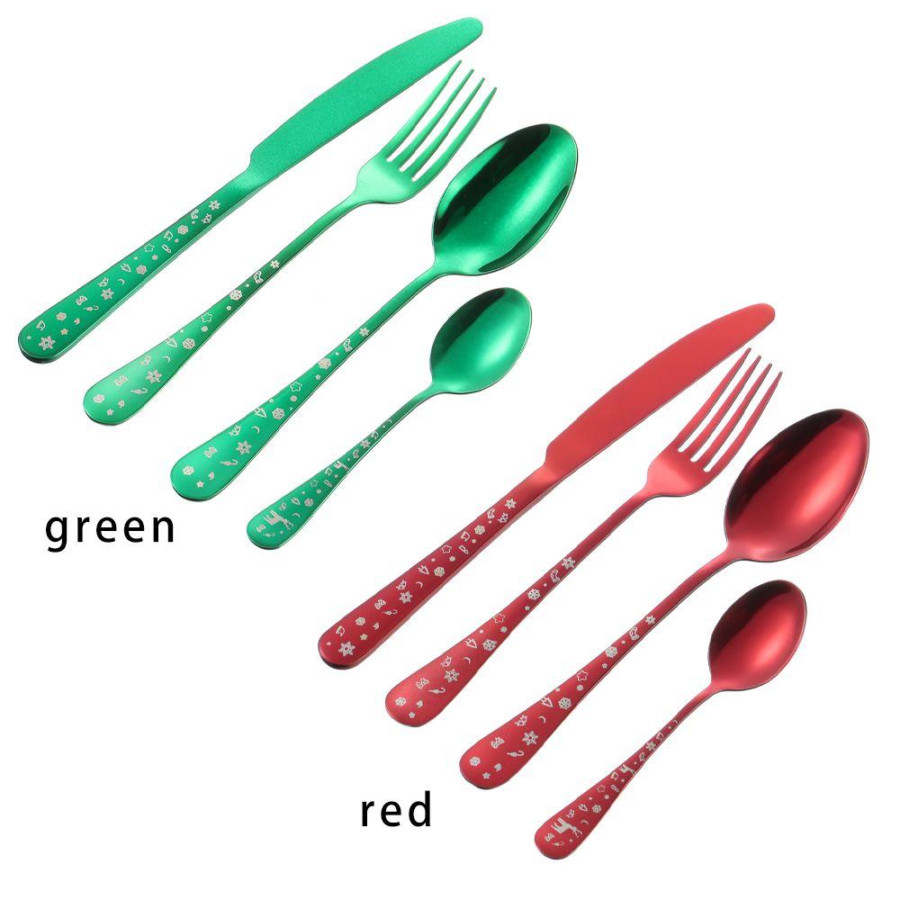 Вилка Ложка Чехол из нержавеющей стали Коробка Посуда Печать снежинок Рождественские наборы посуды Столовые приборы