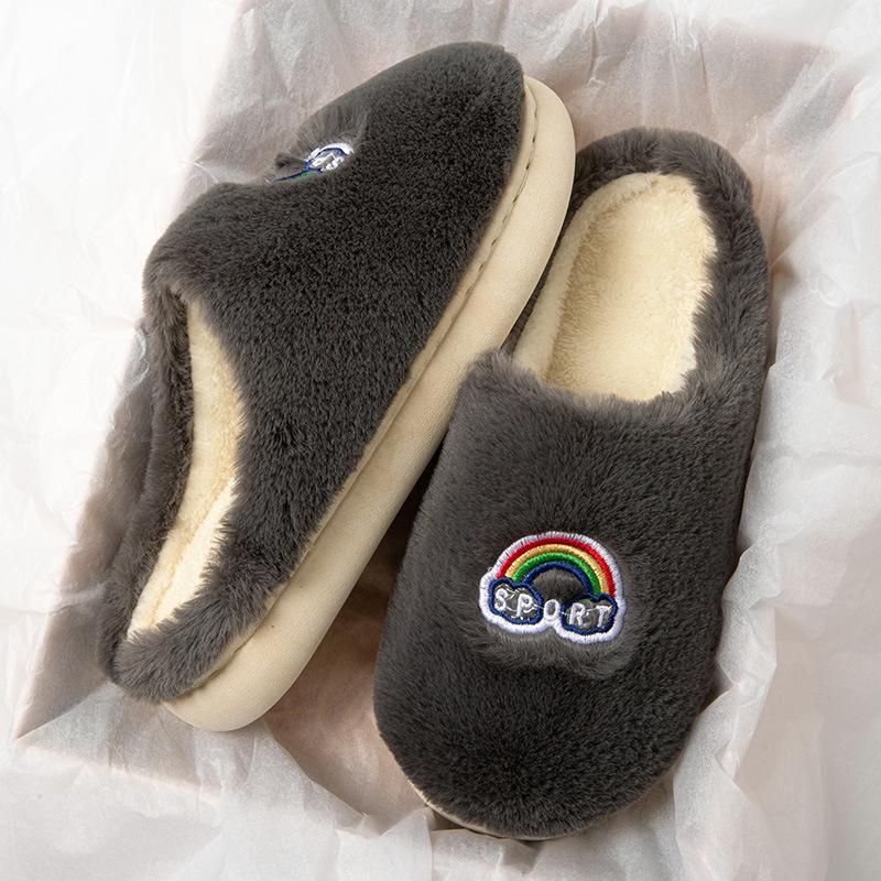 Модные зимние тапочки с героями мультфильмов, модная корейская версия для мужчин, женщин, пар, радужная домашняя обувь на толстой подошве из хлопка с противоскользящей подошвой, повседневная обувь