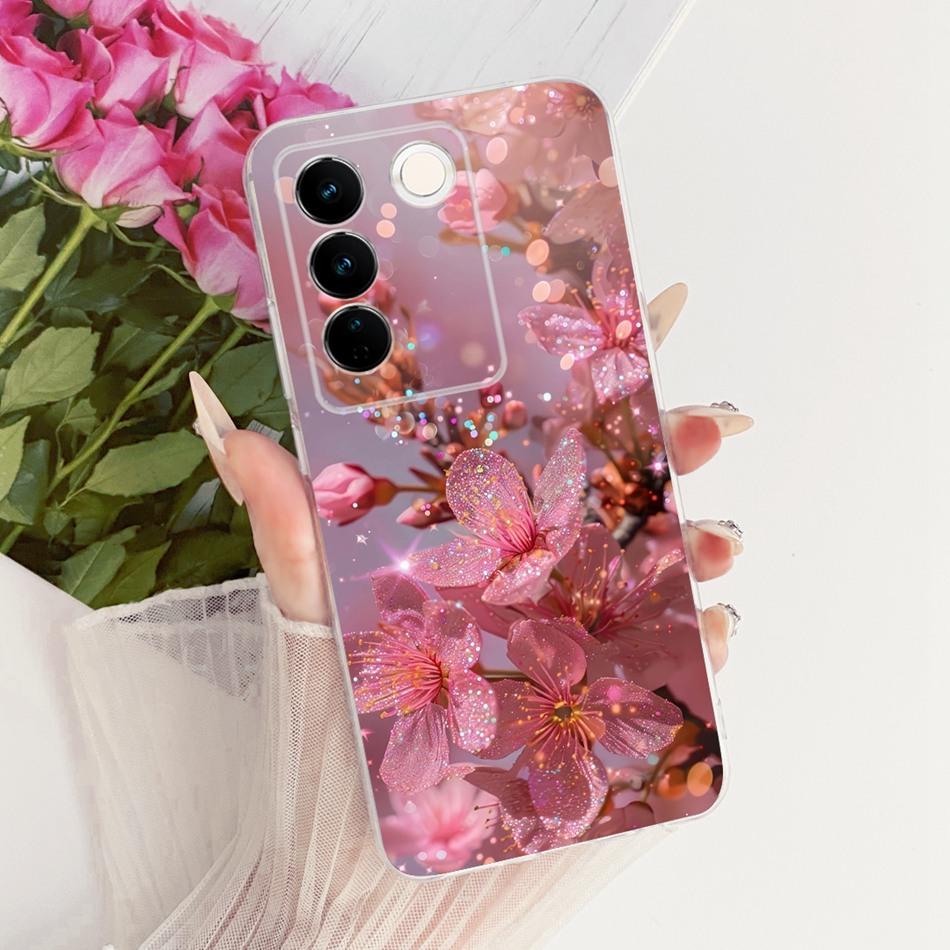 For Vivo V27 V27Pro Cute Flower Butterfly Cat Painted Case For Vivo V 27 V27 Pro V2230 V2231 Soft Silicone TPU Phone Cases