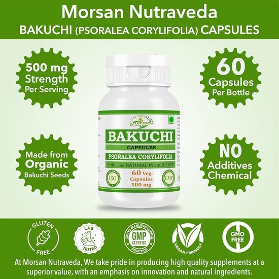 Morsan Nutraveda Bakuchi (Psoralea Corylifolia, Bavachi, Babchi) Extract Capsule - 60 Veg. Capsules X 500 Mg (2 Pack of 60 Capsules)