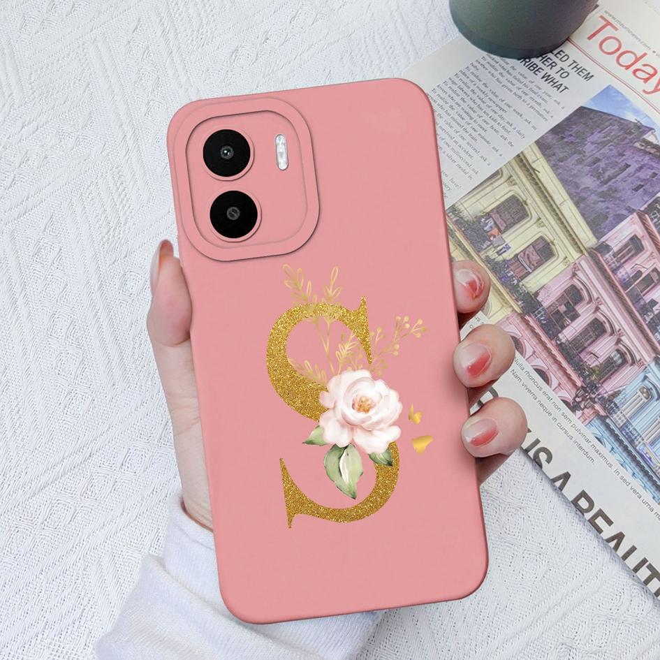 Phone Case For Xiaomi Redmi K60 Pro K60E K50 K40 K30S Ultra Back Cover Luxury Flower Letters Matte Couple Soft Silicone Shockproof For Redmi Bumpers