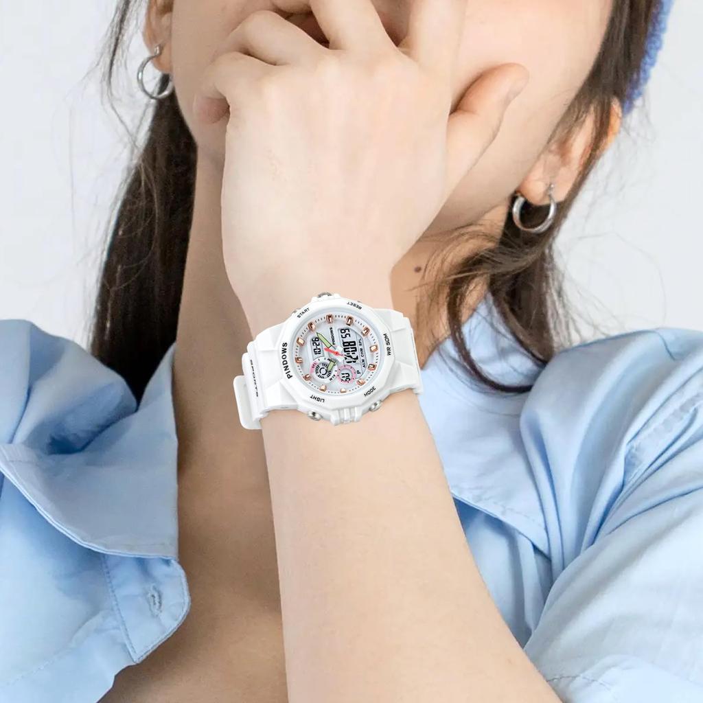 PINDOWS 50M Outdoor Digital Sports LED Alarm Stopwatch Women's Watch, Waterproof, Watch, Multi-function, Backlight, Calendar, Watch,