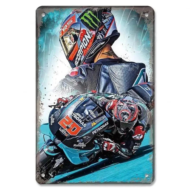 Хисун Металлическая табличка Винтажная Мотогонщик MotoGP Металлическая жестяная табличка Ретро Мотоциклетные гонки Железная живопись Настенное искусство Классический Мотоциклист Декоративная табличка f