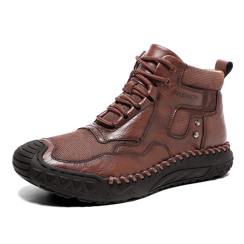 Новые туфли из натуральной кожи Мужские Большой размер 48Роскошные Толстые Ботинки Для улицы Высокие ботинки Повседневная Водонепроницаемая обувь Новая Мужская обувь на шнуровке