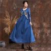 Autumn Summer Women Embroidery Design Vintage Suspenders Dress Horizontal Collar Casual Dress
