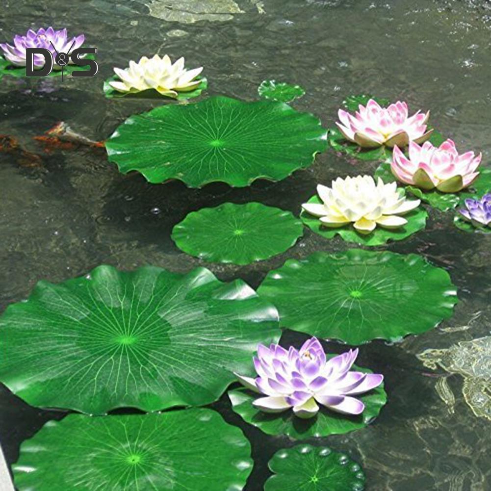 Blooming Bouquet Artificial Floating Lotus Leaves Fake Foliage Plant Garden Pond Pool Decor
