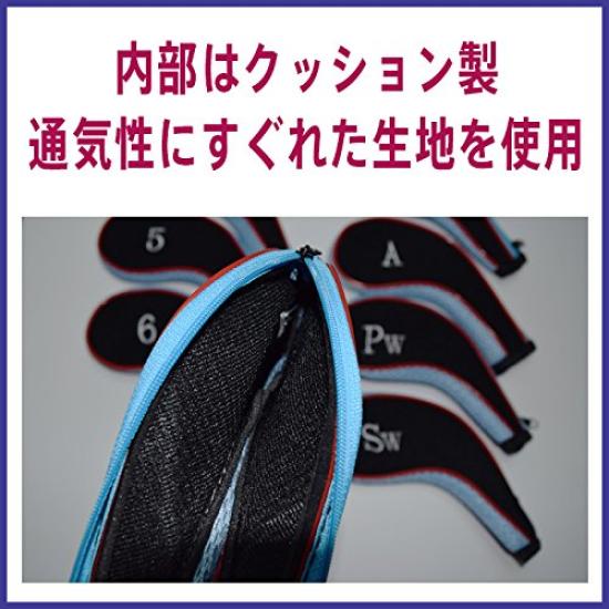 Набор из 10 чехлов для клюшек для гольфа из мягкого материала с застежкой-молнией, чехол для головы клюшки для гольфа из железа (Голубое небо (Красная линия))