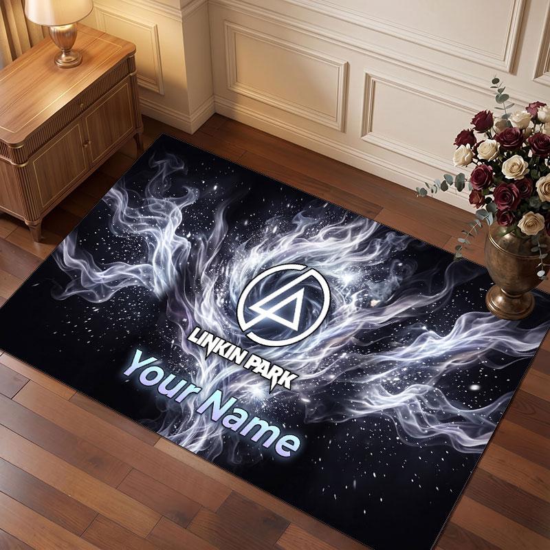 Linkin Park Personalized Crystal Velvet Carpet, Customized Name Text Soft Anti‑Slip Rug for Living Room Bedroom
