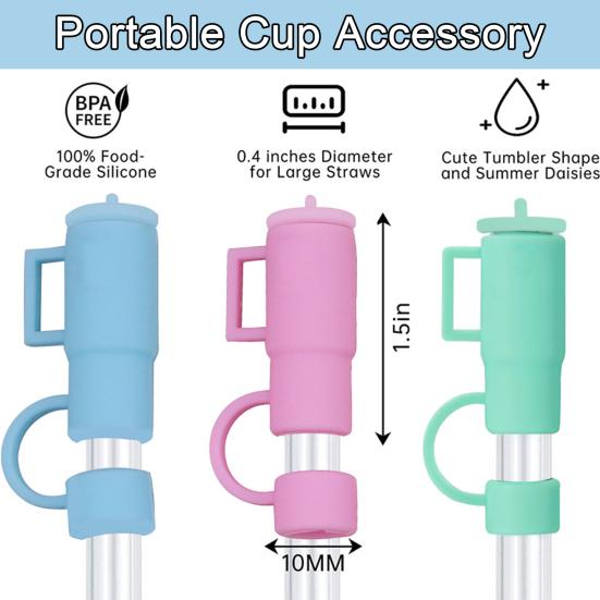 Соломенный топпер Силиконовые соломенные колпачки 10-миллиметровые соломинки Крышки Форма чашки Дизайн Соломенные чехлы Пищевое многоразовое уплотнение Защитите аксессуары для чашек для напитков