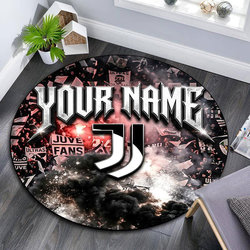 Custom Name,Juventus Fire pattern round rug,Carpet Rug for Living Room Bedroom Playroom ,Non-slip Floor Mat,Holiday Gifts and Birthday Gifts.