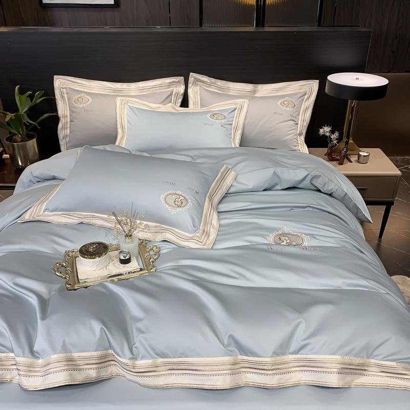 Light Luxury Style 140S Long-staple Cotton Embroidered Four-piece Set, Pure Cotton Embroidery, Skin-friendly Four-piece Set, High-end