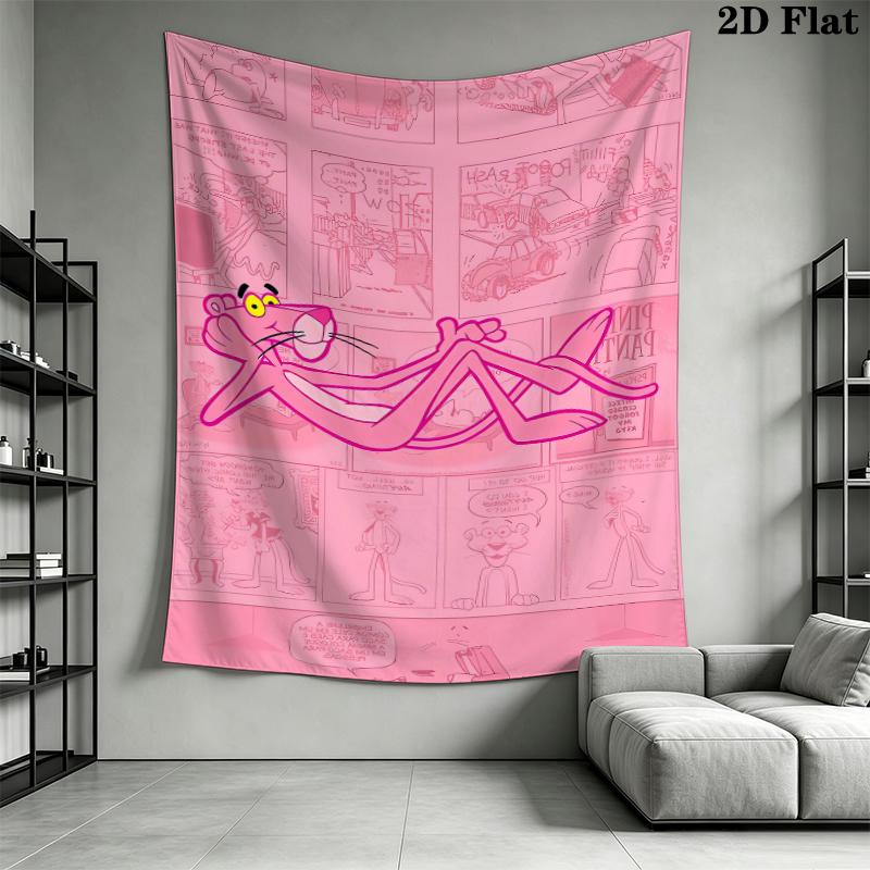 Pink Panther Wall Tapestry Aesthetic Wall Hanging Printed Fabric Blanket Decorative Tapestries for Bedroom Living Room Home Decor