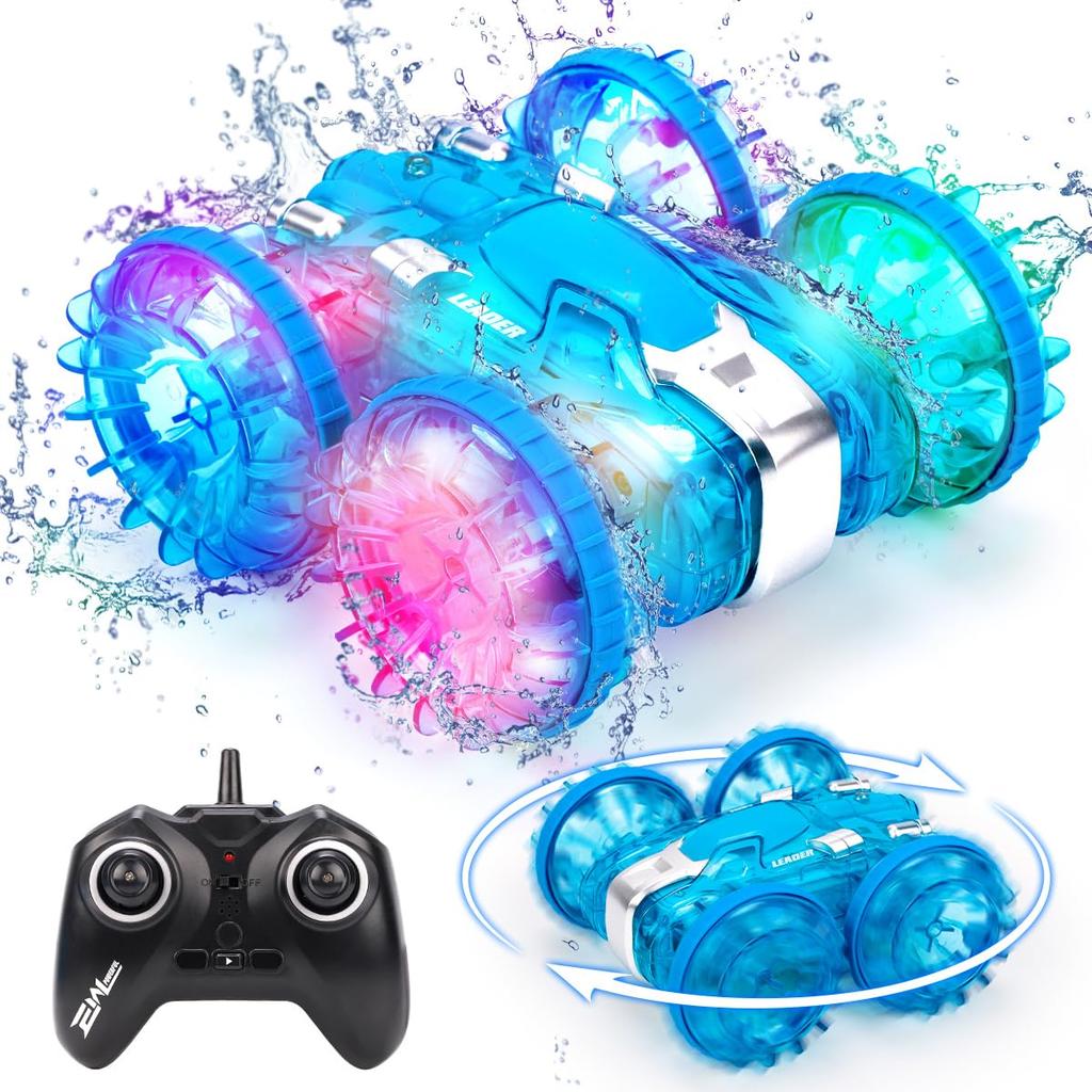 Amphibious RC Car for Remote Control Stunt Car for Indoor 2 LED Illuminating Wireless Gift for Boys and Christmas Present Kids, Off-Road Car, Kids,