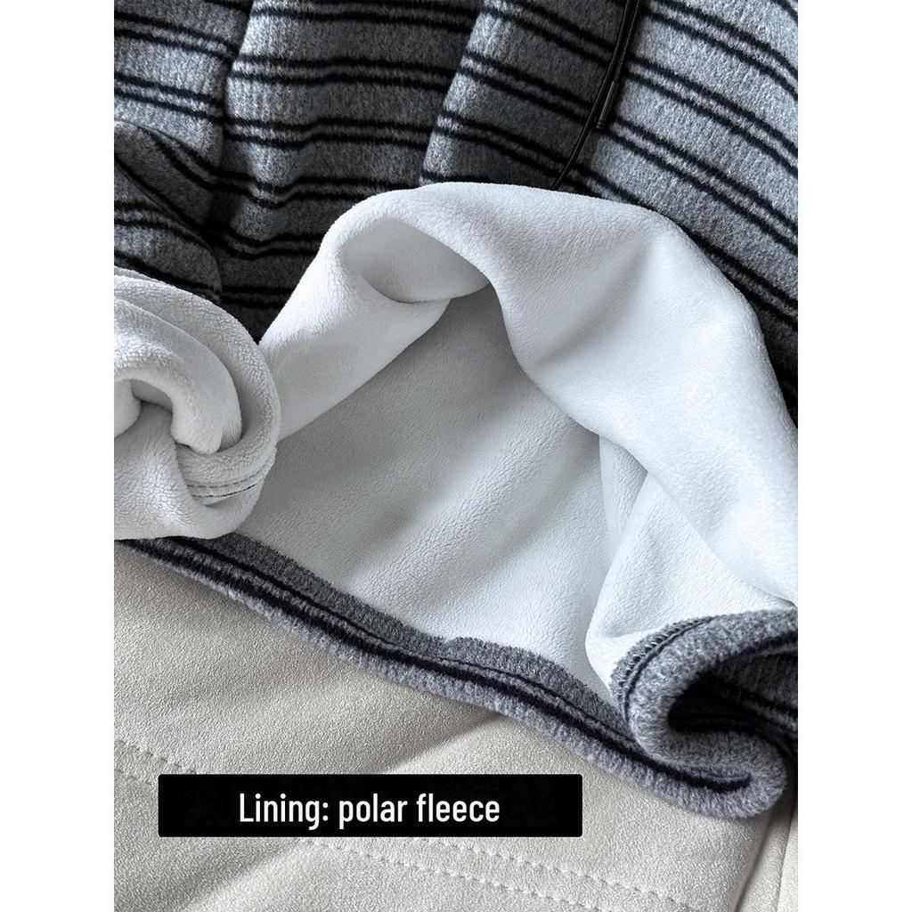 Женская корейская толстовка с капюшоном Luxi с контрастными полосками - Зима 2024 Плюс бархатный толстый повседневный топ 2839