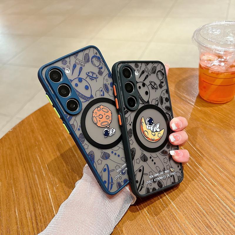 Чехол для телефона с изображением астронавта из мультфильма для Samsung S24 S23 + S22 Ultra S21FE iPhone 15 14 Pro Max 13 12 11 8 7 противоударный магнитный чехол