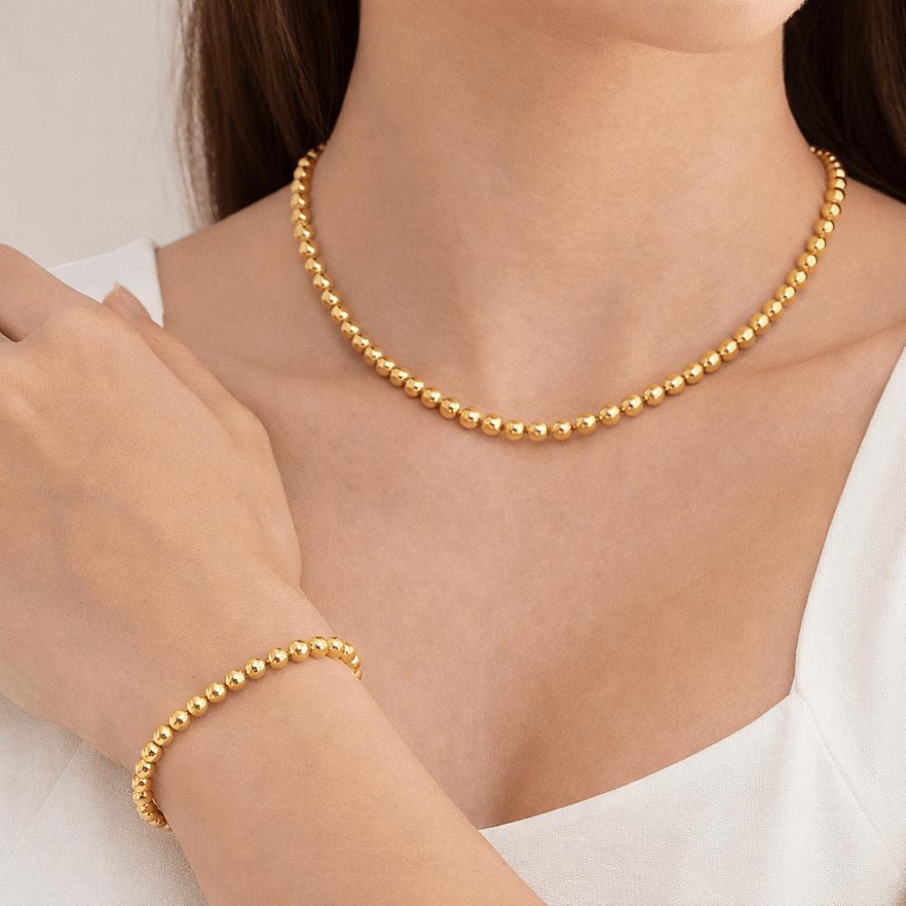Round Gold-plated Necklace Oriental Charm Golden Hand Chain Aesthetic Bead Bracelet Couple