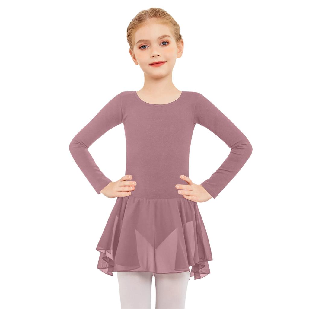 Девочки Цветной Боди из Тюля с Длинным Рукавом Костюм для Танцев