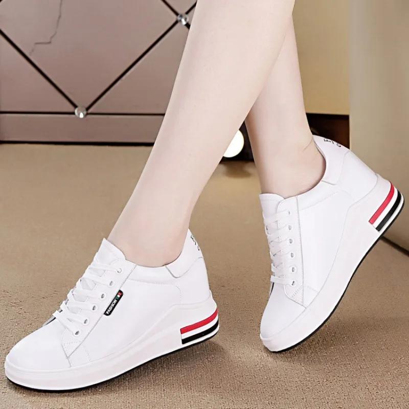 7cm Genuine Leather Fashion Platform Sneakers Women Shoes for Woman Casual Shoes Platform Heels Female Leisure Women Sneakers