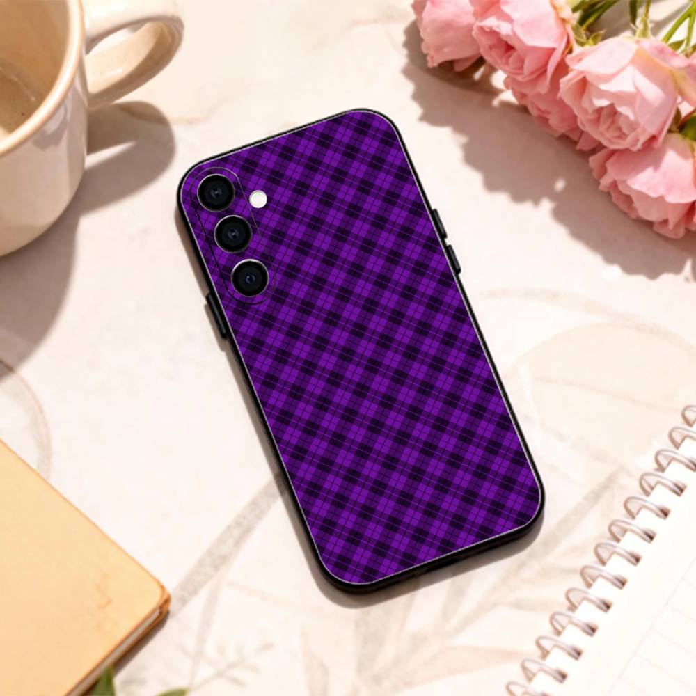 Cool P-Purple P-Plaid Pattern phone Case For Samsung Galaxy A73,A72,A71,A70,A53,A52,A51,Others Soft Black Shell