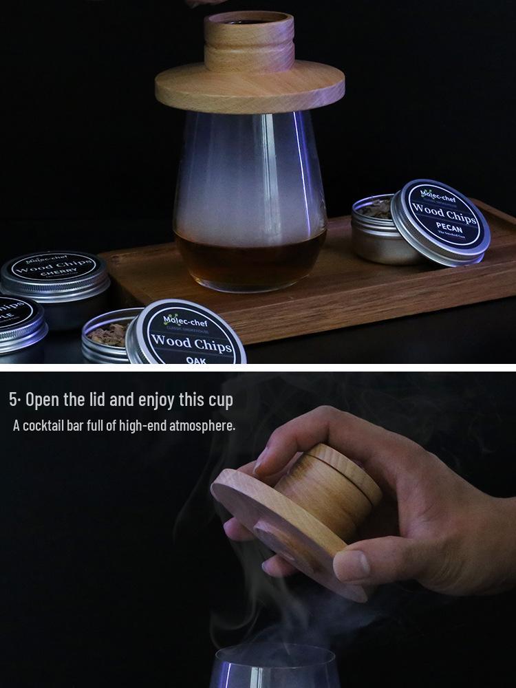 Популярный набор для копчения коктейлей: Деревянный коптильный аппарат, щепа, барные инструменты и кубики льда