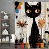 Мультяшная черная кошка, цветочный и растительный горшок, занавеска для душа, декоративная занавеска для душа для ванной, водонепроницаемая занавеска для душа с крючками