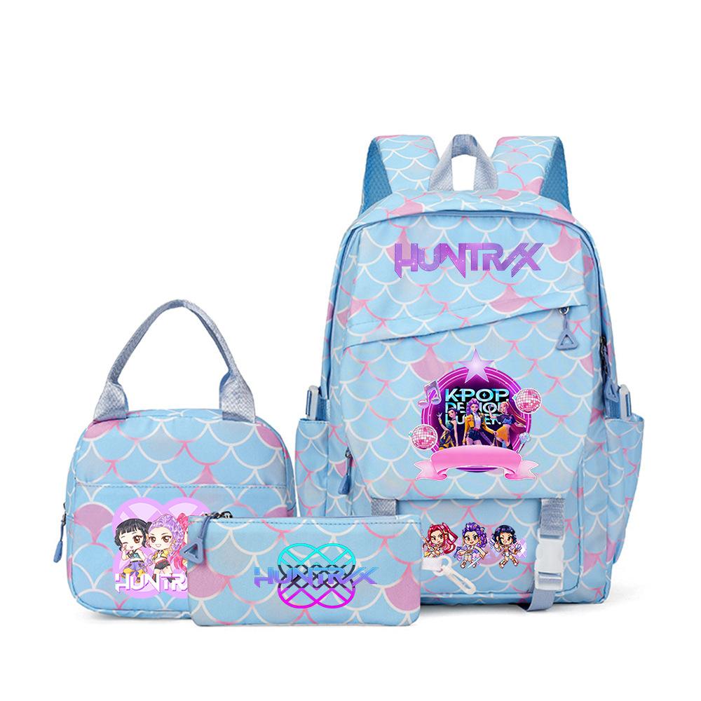 K-Pop Demon Hunter Girl Group Backpack Demon Boy Group Cartoon Anime Lunch Bag Pencil Case Three-Piece Set