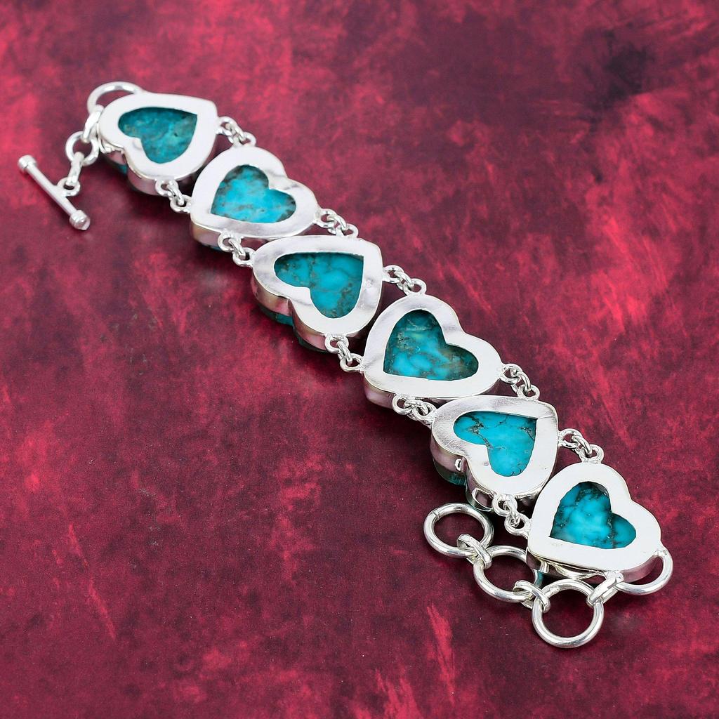 Blue Turquoise Handmade Gemstone Bracelet, 925 Solid Sterling Silver Antique Jewelry Bracelet, For Engagement Gift