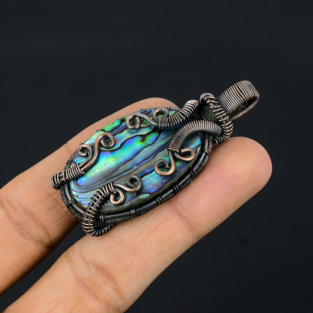 Abalone Shell 999 Copper Wire Wrapped Pendant, Handmade Gemstone Pendant Jewelry, Gifts For Wife Brand New Pendant