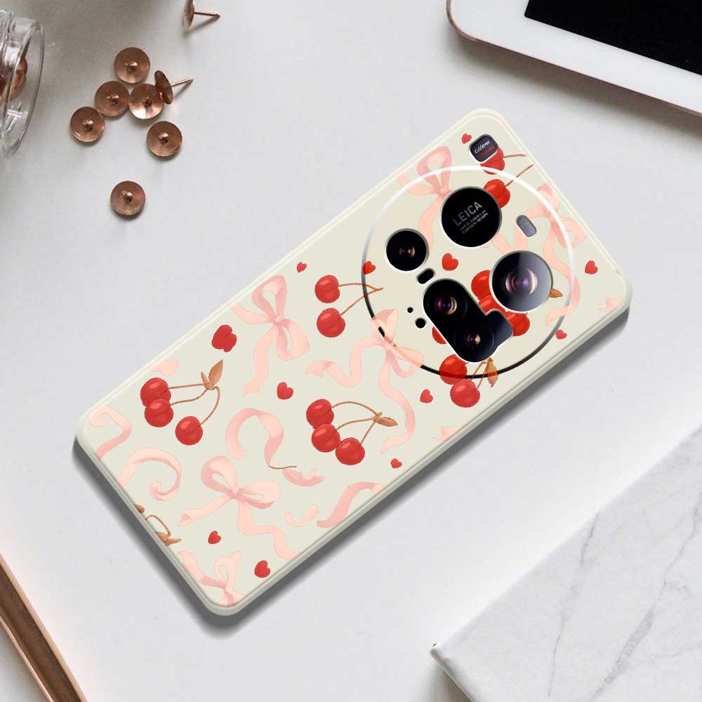 For Xiaomi 15 Ultra Case Big Bow Cherry Pattern Printing Straight Edge TPU Phone Back Cover
