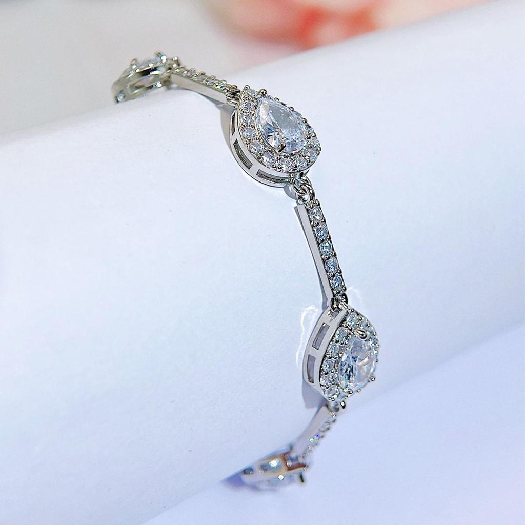 WWJ Korean Fashion Hand Accessories Elegant Water Drop CZ Zircon Tennis Bracelet Women's Daily Clothing Jewelry Collocation
