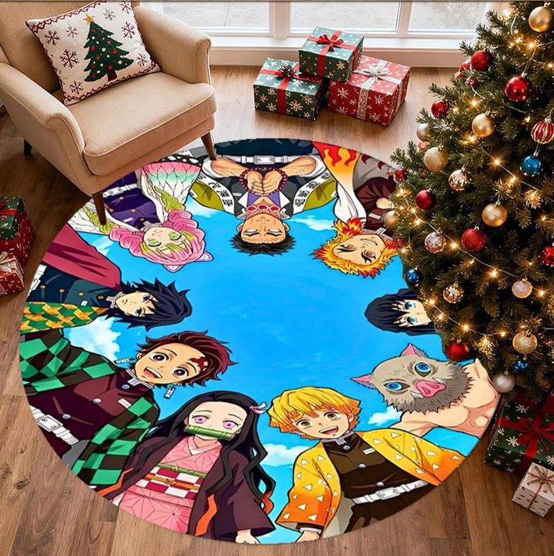 Demon Slayer Pattern Round Rug, Indoor/Outdoor Mat, for Picnic, Gameroom, Bedroom, Office, Living Room, Home Decor Carpet, Birthday Gift