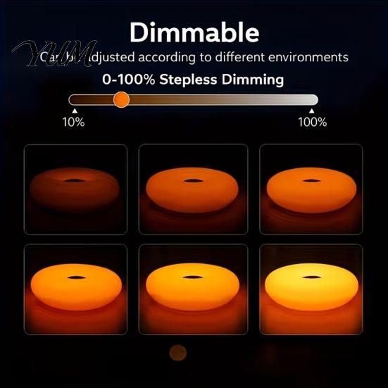 Donut Ambient Light Night Light, Wireless Rechargeable 2-in-1 Table Lamp with Touch Dimmer, Cordless Warm Orange Glow Wall Mountable Lighting