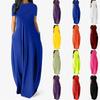 Women Casual Loose O-Neck Long Dresses Short Sleeve Summer Beach Dress Elegant Evening Party Dress