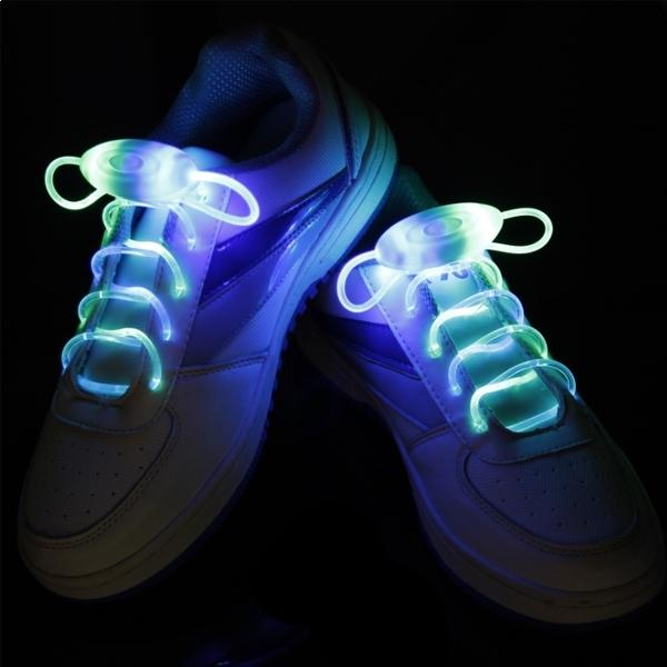 Pair of LED Shoelaces with Fixed Light, Fast or Slow Flashing Red