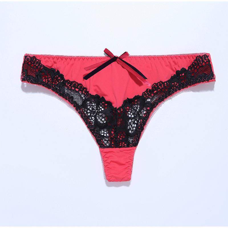 Sexy Bra Cover Color Collision Design Hollow Lace Embroidery Hotsweet Women's Lingerie Set Underwear+G-string