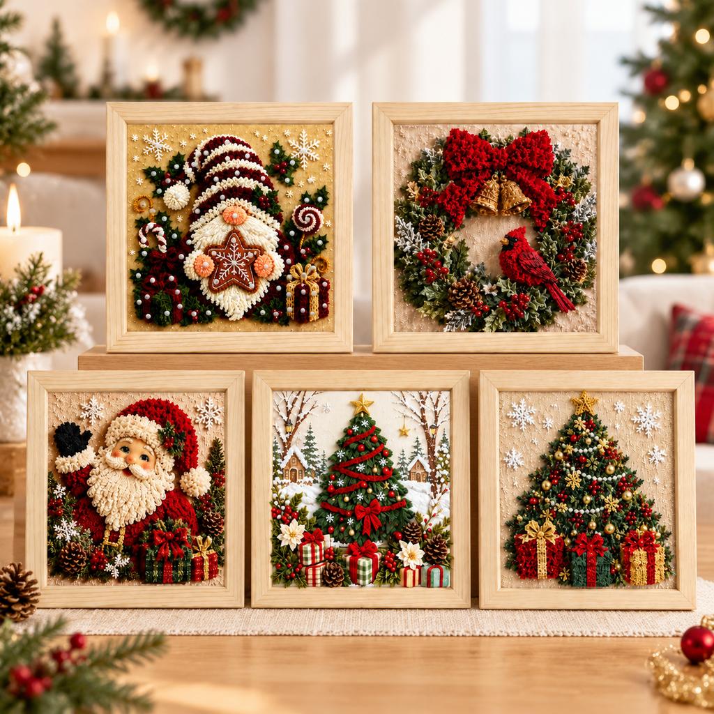 3D Christmas Fabric Punch Needle Kit - Deer Design, No Glue Needed, DIY Handmade 3D Home Decor, Parent-Child Interactive Craft