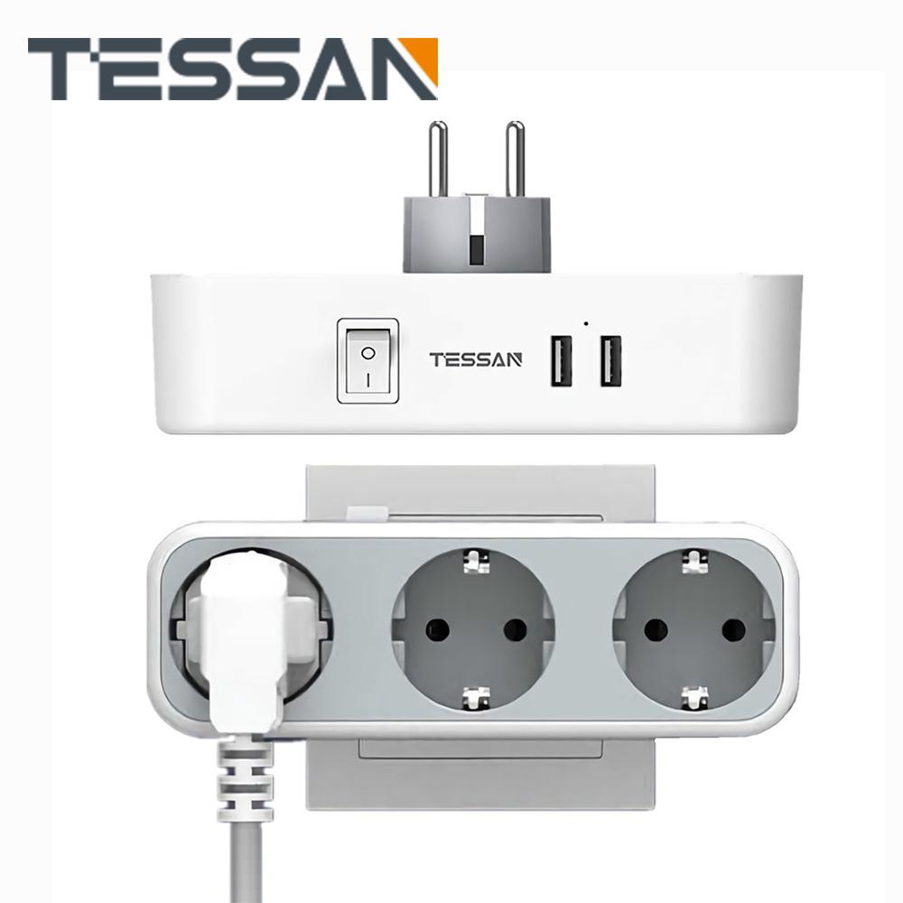Tessan USB-адаптер с 3 розетками переменного тока и 2/3 USB-портами для зарядки, многоразовый удлинитель с вилкой европейского стандарта, для смартфона, планшета, MP3
