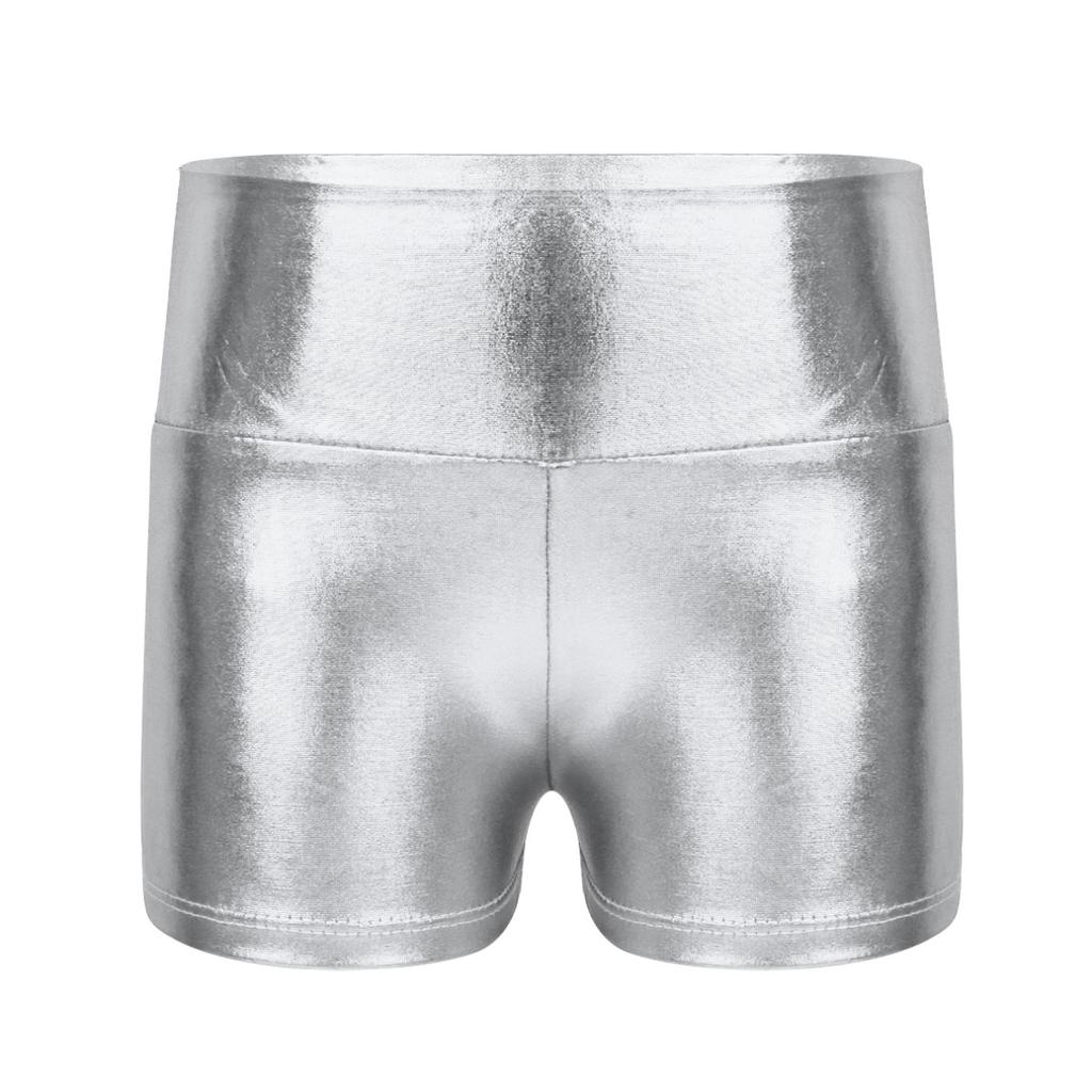 Kids Girls Metallic Shiny Gymnastic Dance Shorts Sports Bottoms Ballet Activewear Shorts