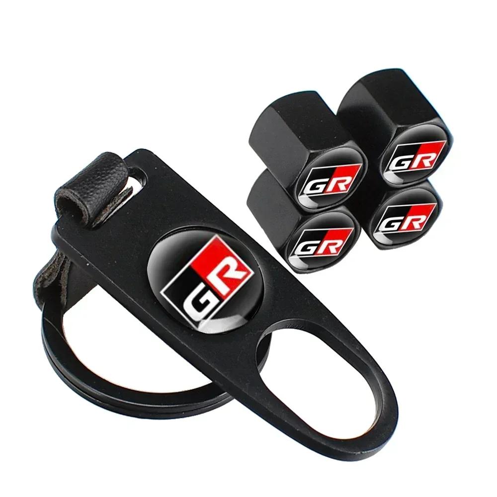 Caps with Keychain Car Wheel Tire Valve For Toyota GR Sport Gazoo Corolla Land Highlander Cruiser Aqua Prius Rav4 Yaris Hilux