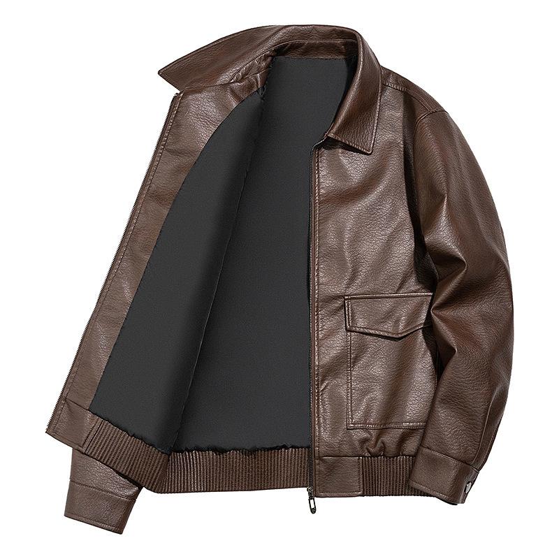 Tooling locomotive style new men's leather jacket pu American retro old money style couple casual leather jacket